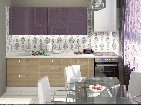 
                                                    Порту кухня модерн мдф глянец баклажановый фиолетовый сиреневый прямая фото                                                